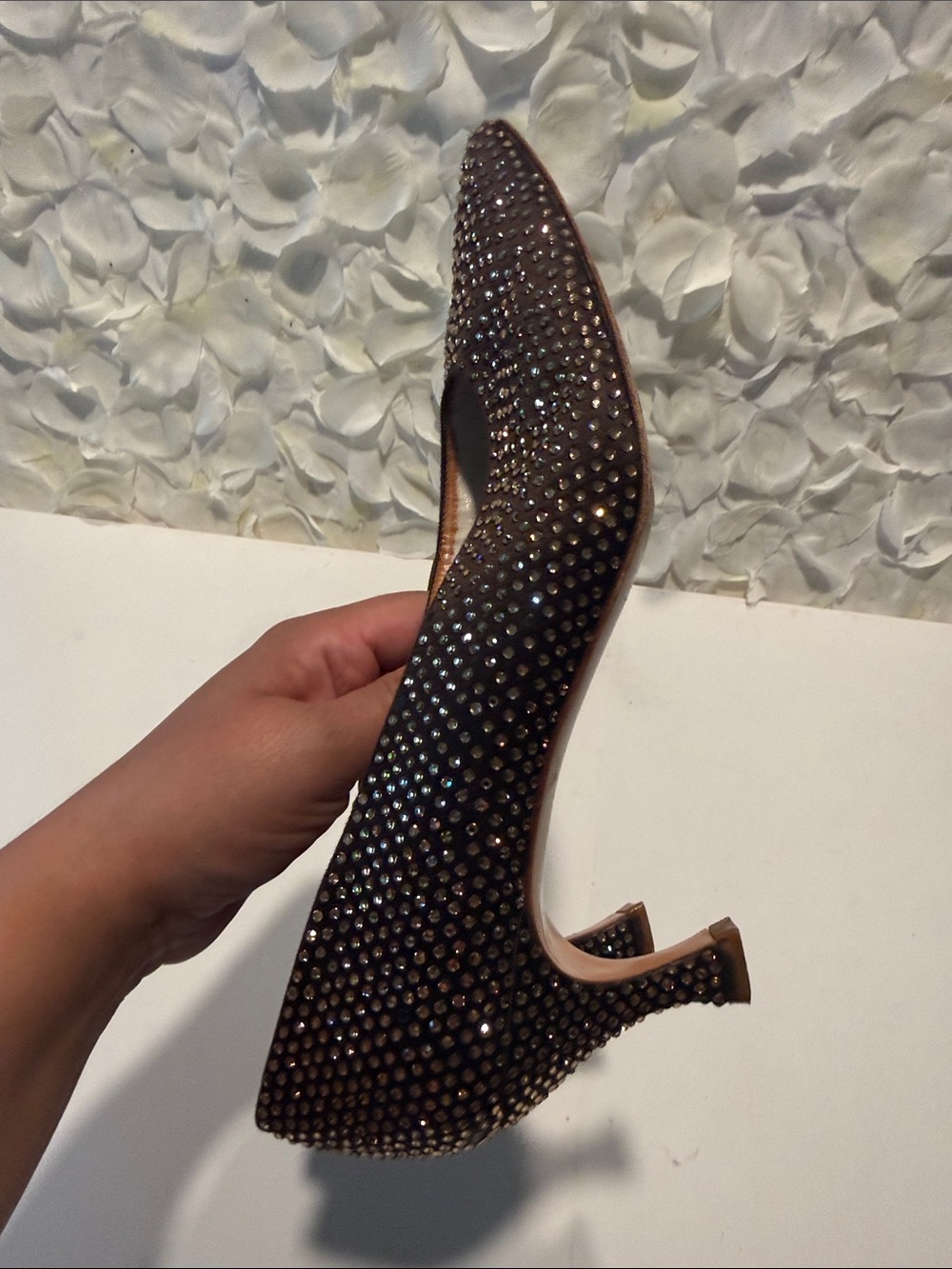 Stuart Weitzman Vintage Brown Crystal-Studded Pointed Toe Pumps - Picture 4 of 6